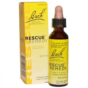 Bach Flower Remedy - Rescue Remedy Drops (20 ml) in a dropper bottle next to a yellow package box