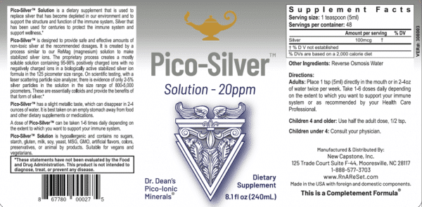 Dr Carolyn Dean's Pico-Silver Solution (240ml) Label