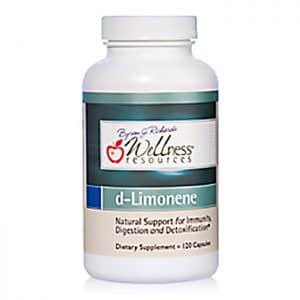 Wellness Resources® d-Limonene (120 capsules) in a bottle on a white background