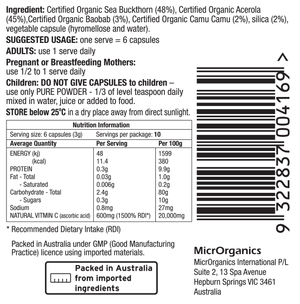 Vitamin C Capsule Label
