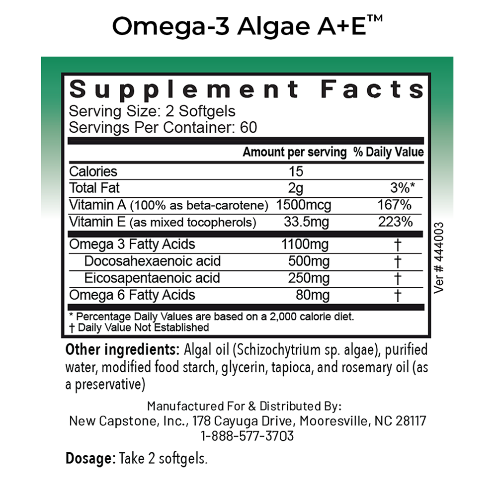 Dr Carolyn Dean's Omega-3 Algae A+E™ (60 capsules) - Image 2